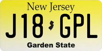 NJ license plate J18GPL