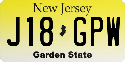 NJ license plate J18GPW