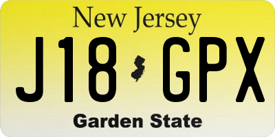 NJ license plate J18GPX