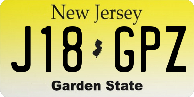 NJ license plate J18GPZ