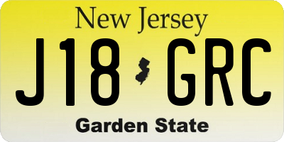 NJ license plate J18GRC