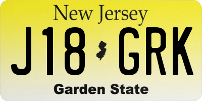 NJ license plate J18GRK