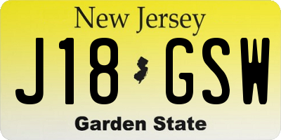 NJ license plate J18GSW