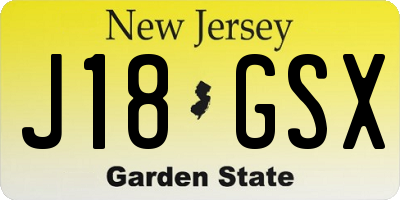 NJ license plate J18GSX
