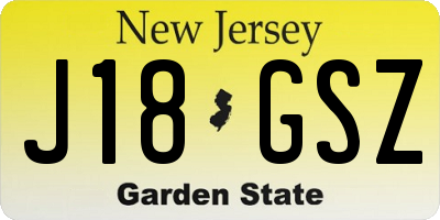 NJ license plate J18GSZ