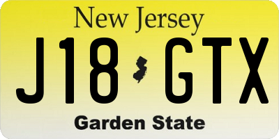 NJ license plate J18GTX
