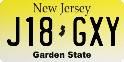 NJ license plate J18GXY