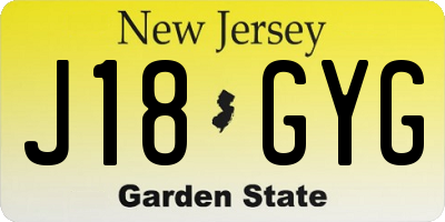 NJ license plate J18GYG