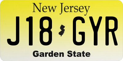 NJ license plate J18GYR