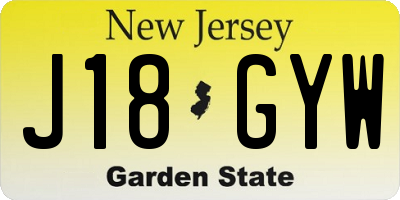 NJ license plate J18GYW