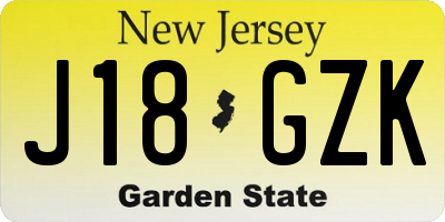 NJ license plate J18GZK