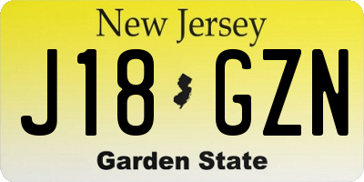NJ license plate J18GZN