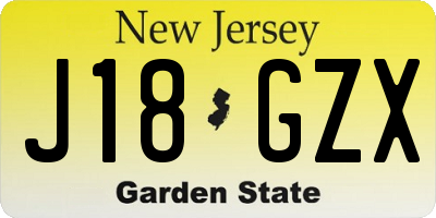 NJ license plate J18GZX