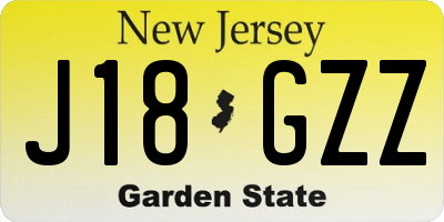 NJ license plate J18GZZ