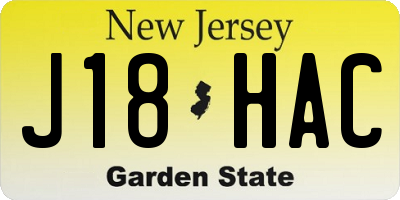 NJ license plate J18HAC