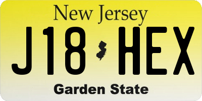 NJ license plate J18HEX