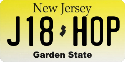 NJ license plate J18HOP