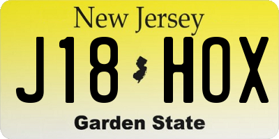 NJ license plate J18HOX