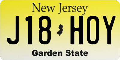 NJ license plate J18HOY
