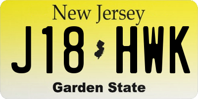 NJ license plate J18HWK