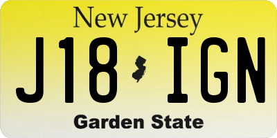 NJ license plate J18IGN