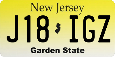 NJ license plate J18IGZ