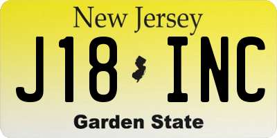NJ license plate J18INC
