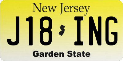 NJ license plate J18ING