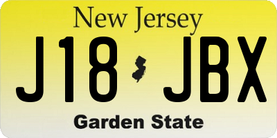 NJ license plate J18JBX