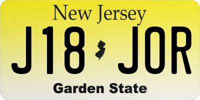NJ license plate J18JOR