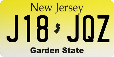 NJ license plate J18JQZ