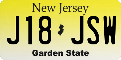 NJ license plate J18JSW
