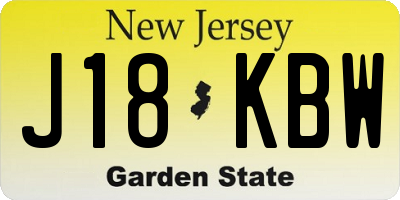 NJ license plate J18KBW