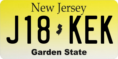 NJ license plate J18KEK
