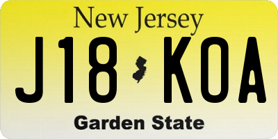 NJ license plate J18KOA