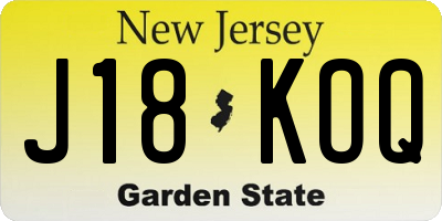 NJ license plate J18KOQ