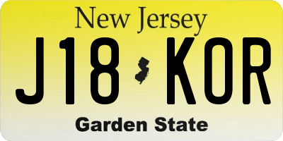 NJ license plate J18KOR