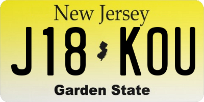 NJ license plate J18KOU