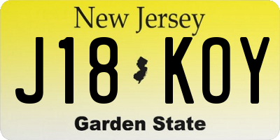 NJ license plate J18KOY