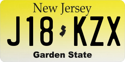 NJ license plate J18KZX