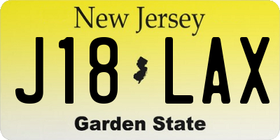 NJ license plate J18LAX
