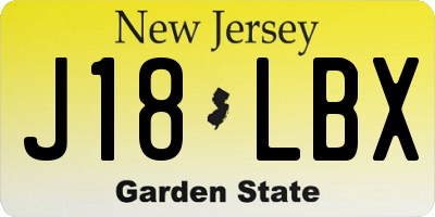 NJ license plate J18LBX