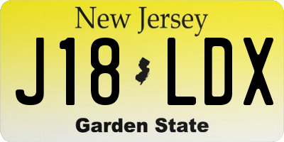 NJ license plate J18LDX