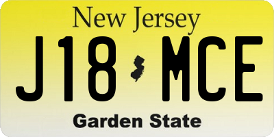 NJ license plate J18MCE