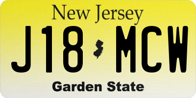 NJ license plate J18MCW