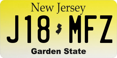 NJ license plate J18MFZ