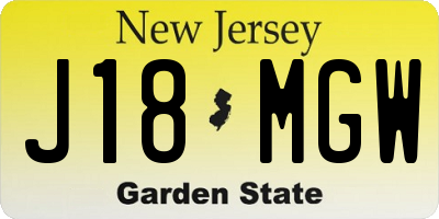NJ license plate J18MGW