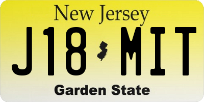 NJ license plate J18MIT