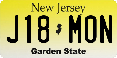 NJ license plate J18MON
