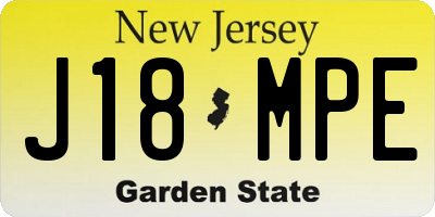 NJ license plate J18MPE